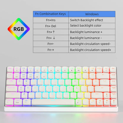 Tastatura Mecanica Gaming Timebox,Wireless, 2,4G, Bluetooth, iluminare RGB, 84 taste Ultra-Slim , cu cablu Type-C, Brown Switch, Baza metalica, Compatibil Windows, Mac, Alb - 221.ro