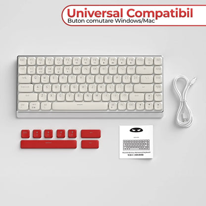 Tastatura Mecanica Gaming Timebox,Wireless, 2,4G, Bluetooth, iluminare RGB, 84 taste Ultra-Slim , cu cablu Type-C, Brown Switch, Baza metalica, Compatibil Windows, Mac, Alb - 221.ro