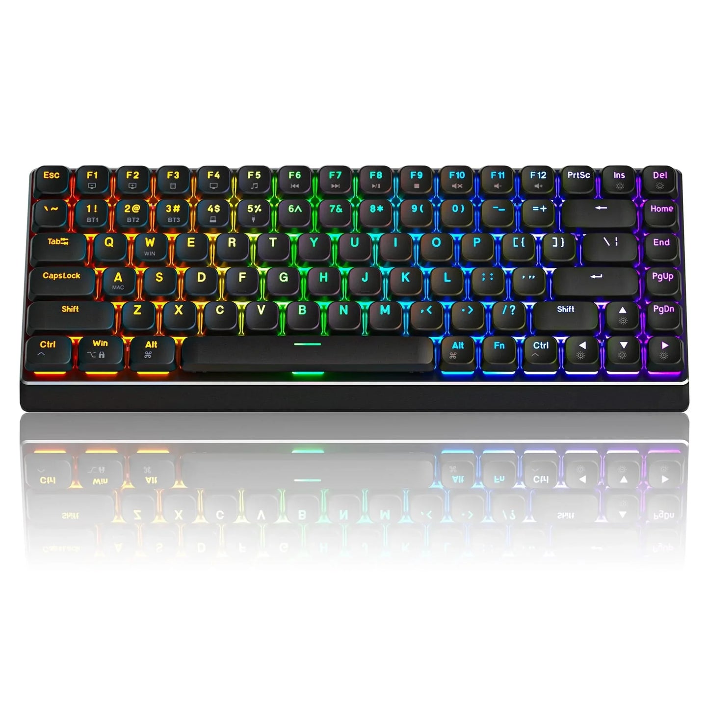 Tastatura Mecanica Gaming Timebox,Wireless, 2,4G, Bluetooth, iluminare RGB, 84 taste Ultra-Slim , cu cablu Type-C, Brown Switch, Baza metalica, Compatibil Windows, Mac, Negru - 221.ro
