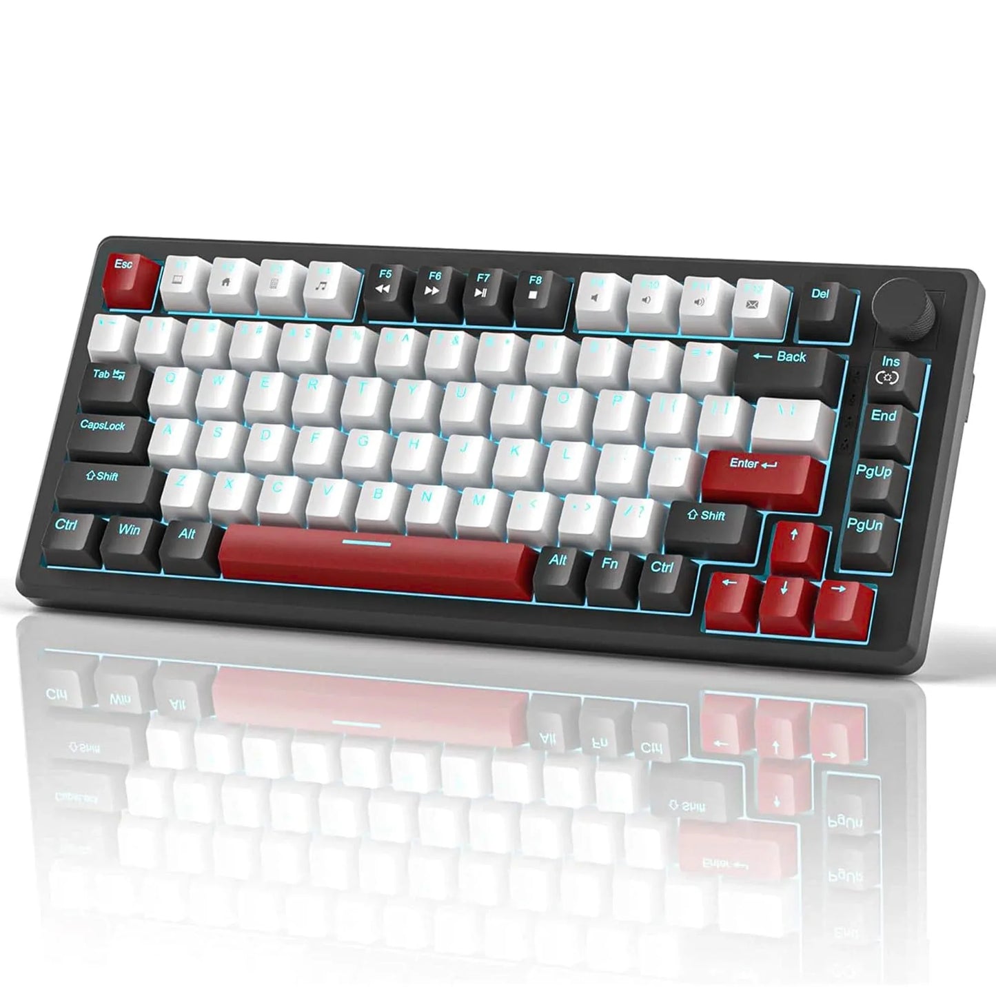 Tastatura Mecanica Gaming Timebox, 75%, Lumini LED, 83 taste, Control Rotativ Volum, cu cablu Type-C, Red Switch, Portabila, Negru - 221.ro