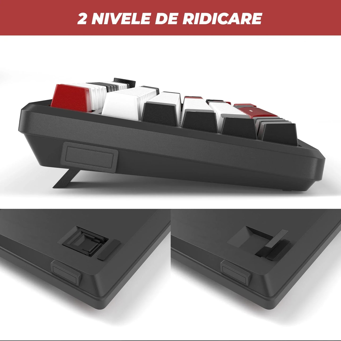 Tastatura Mecanica Gaming Timebox, 75%, Lumini LED, 83 taste, Control Rotativ Volum, cu cablu Type-C, Red Switch, Portabila, Negru - 221.ro