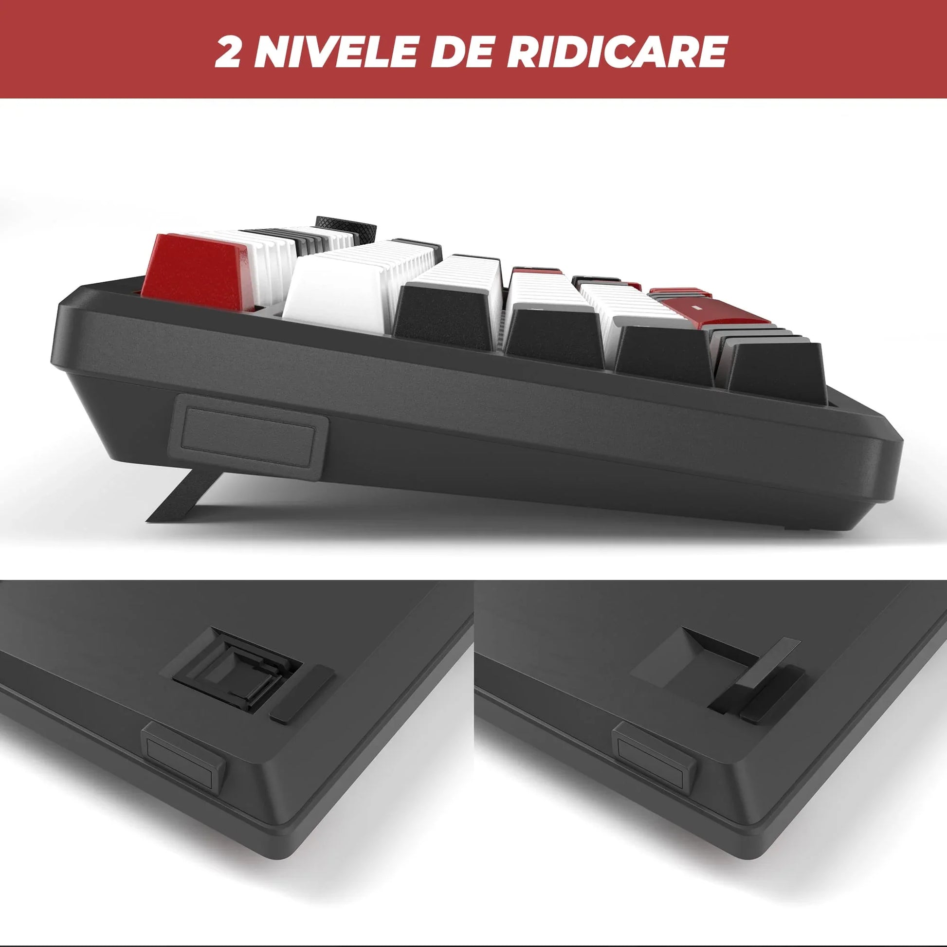 Tastatura Mecanica Gaming Timebox, 75%, Lumini LED, 83 taste, Control Rotativ Volum, cu cablu Type-C, Red Switch, Portabila, Negru - 221.ro