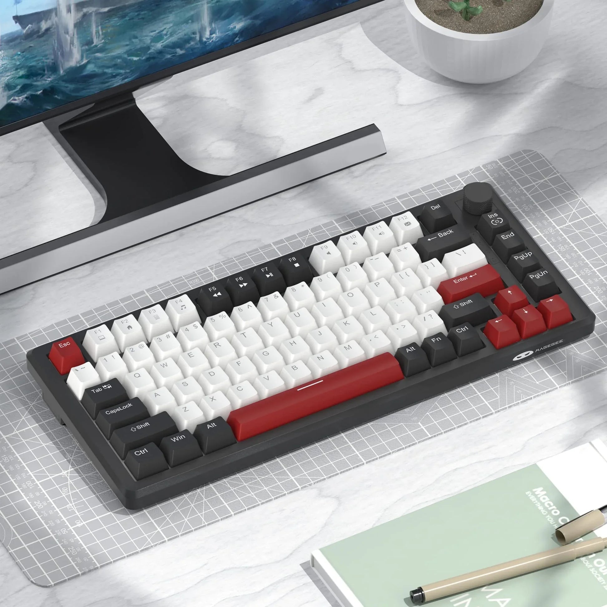 Tastatura Mecanica Gaming Timebox, 75%, Lumini LED, 83 taste, Control Rotativ Volum, cu cablu Type-C, Red Switch, Portabila, Negru - 221.ro