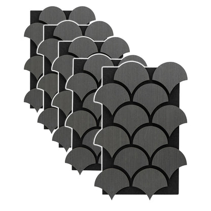 Set 5 Panouri riflaje acustice decorative, HDF si pasla, Naimeed D6762, 60x40x1.8cm, Gri
