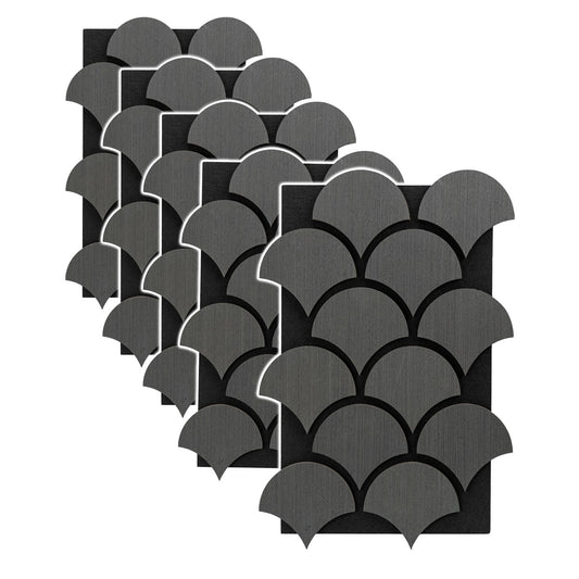 Set 5 Panouri riflaje acustice decorative, HDF si pasla, Naimeed D6762, 60x40x1.8cm, Gri
