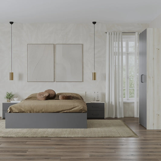 Set dormitor haaus Malmo V1, Pat 200 x 140 cm, Stejar Alb/Antracit