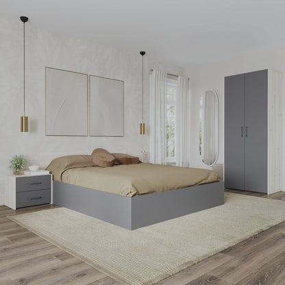 Set dormitor haaus Malmo V1, Pat 200 x 160 cm, saltea spuma inclusa, Stejar Alb/Antracit