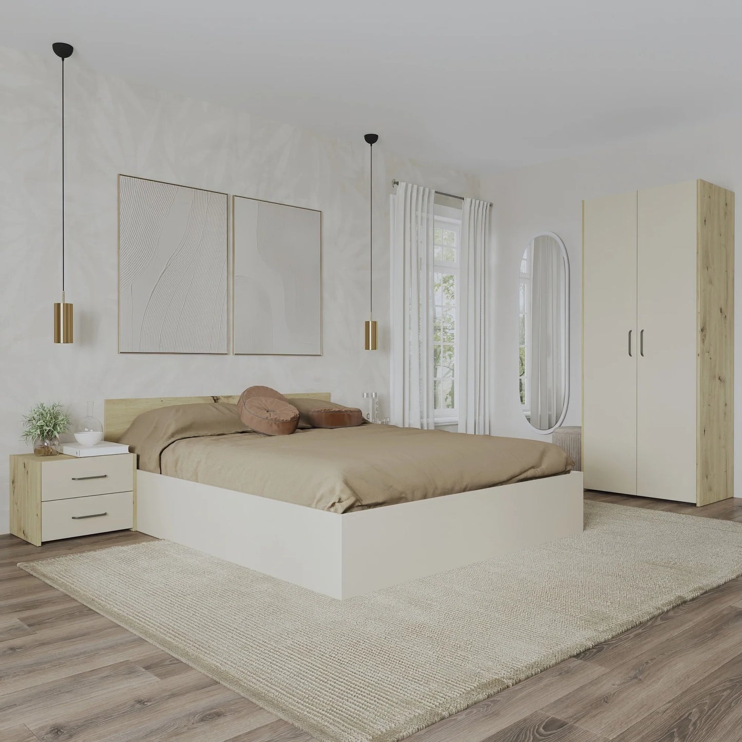 Set dormitor haaus Malmo V1, Pat 200 x 160 cm, Stejar Artisan/Argila