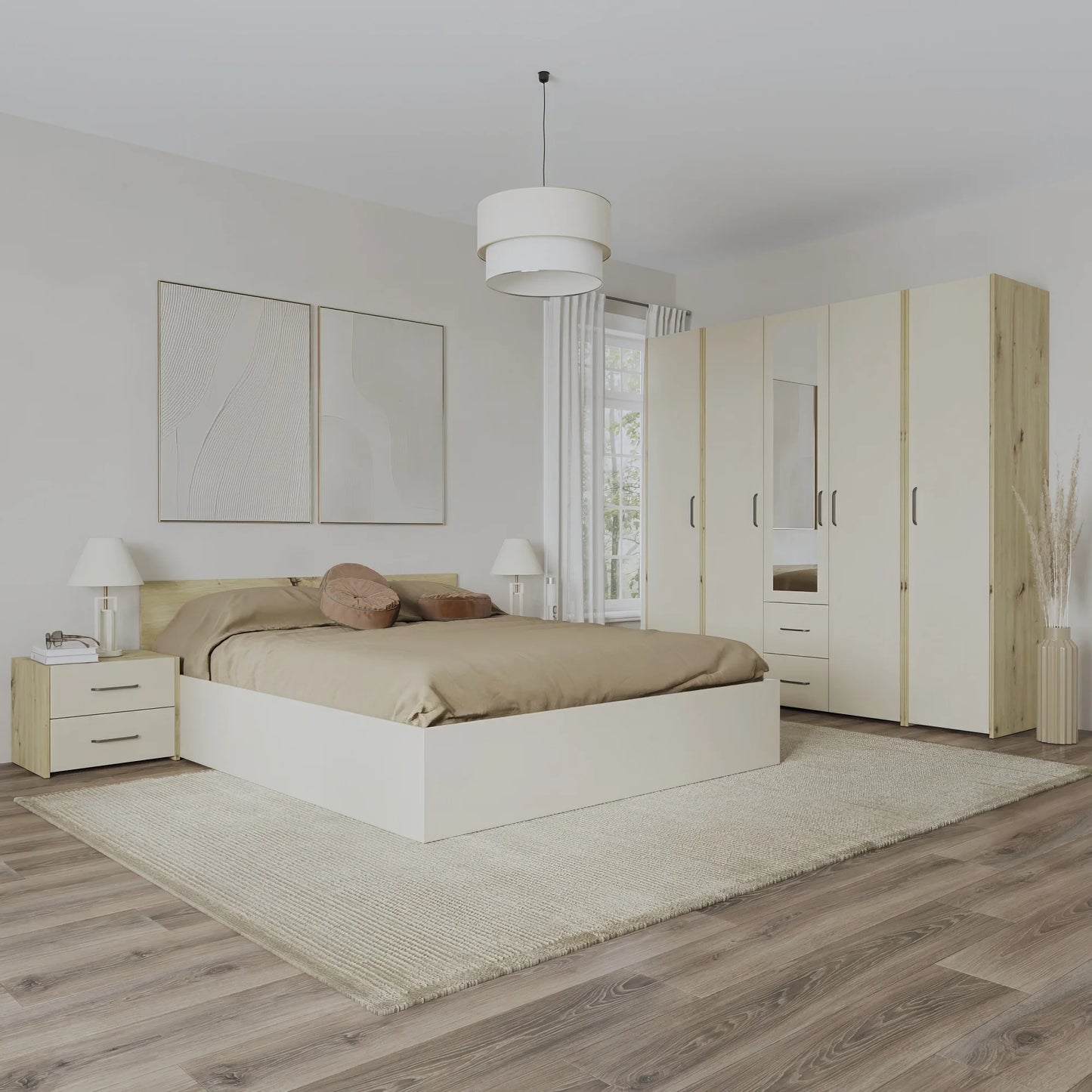 Set dormitor haaus Malmo V10, Pat 200 x 140 cm, Stejar Artisan/Argila