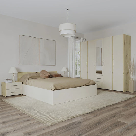 Set dormitor haaus Malmo V10, Pat 200 x 140 cm, Stejar Artisan/Argila