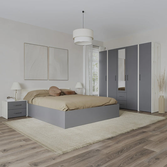 Set dormitor haaus Malmo V10, Pat 200 x 160 cm, Stejar Alb/Antracit