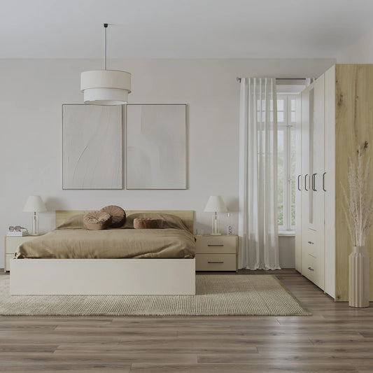 Set dormitor haaus Malmo V10, Pat 200 x 160 cm, Stejar Artisan/Argila
