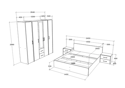 Set dormitor haaus Malmo V10, Pat 200 x 140 cm, Stejar Alb/Antracit