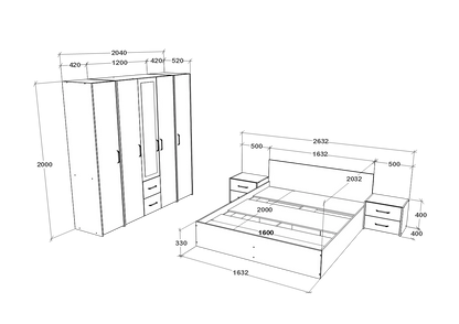 Set dormitor haaus Malmo V10, Pat 200 x 160 cm, Stejar Artisan/Argila