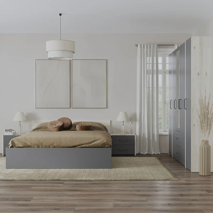 Set dormitor haaus Malmo V10, Pat 200 x 160 cm, Stejar Alb/Antracit