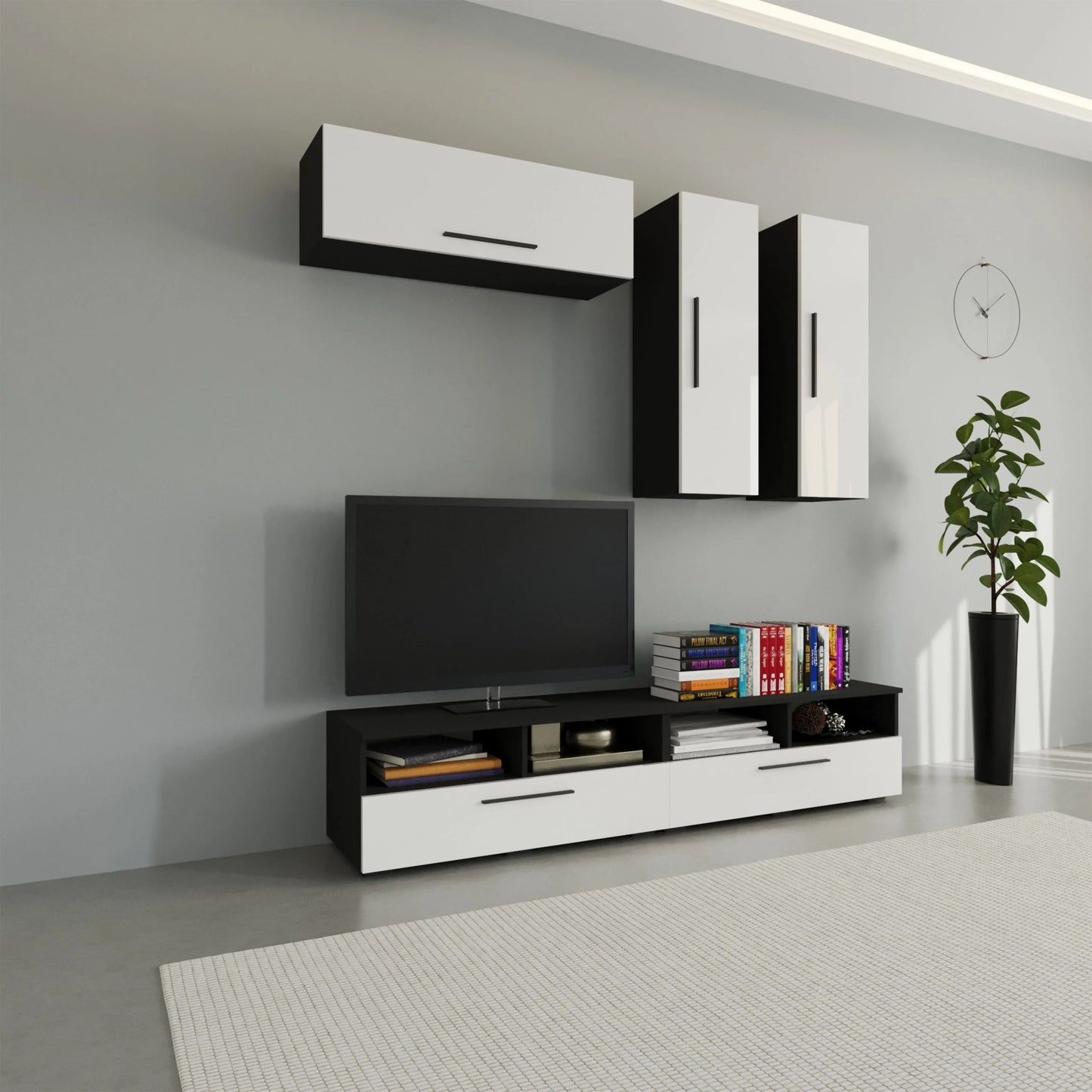 Living Kos haaus V10, Negru/Alb Lucios, MDF, L 190 cm