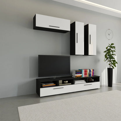 Living Kos haaus V10, Negru/Alb Lucios, MDF, L 190 cm