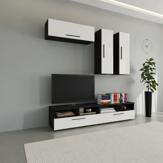 Living Kos haaus V10, Negru/Alb Lucios, MDF, L 190 cm