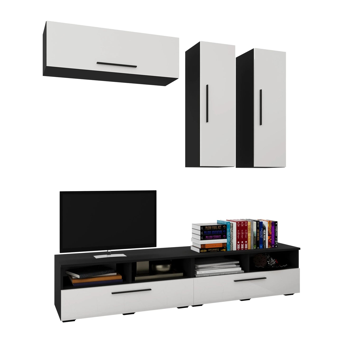 Living Kos haaus V10, Negru/Alb Lucios, MDF, L 190 cm