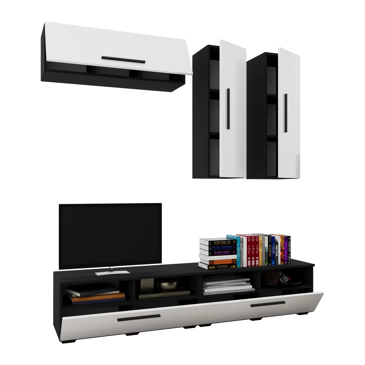 Living Kos haaus V10, Negru/Alb Lucios, MDF, L 190 cm