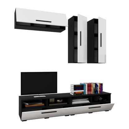 Living Kos haaus V10, Negru/Alb Lucios, MDF, L 190 cm