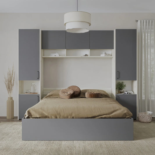 Set dormitor haaus Malmo V11, Pat 200 x 140 cm, Stejar Alb/Antracit