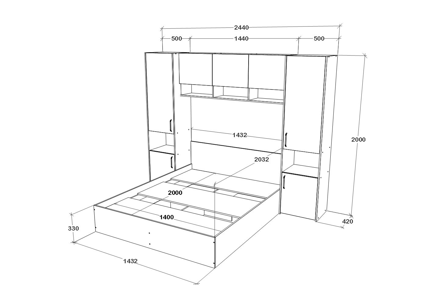 Set dormitor haaus Malmo V11, Pat 200 x 140 cm, Stejar Alb/Antracit