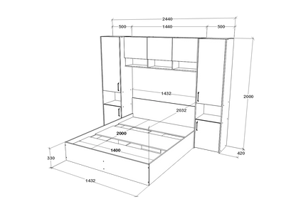 Set dormitor haaus Malmo V11, Pat 200 x 140 cm, Stejar Artisan/Argila