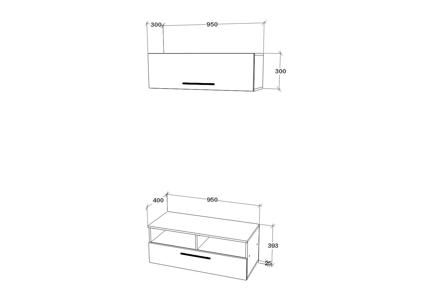 Living Kos haaus V11, Negru/Alb Lucios, MDF, L 95 cm