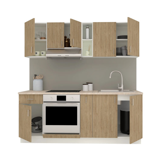 Set Bucatarie haaus Karo V11, Lemn Natural/Alb, Blat Thermo 28 mm, L 200 cm