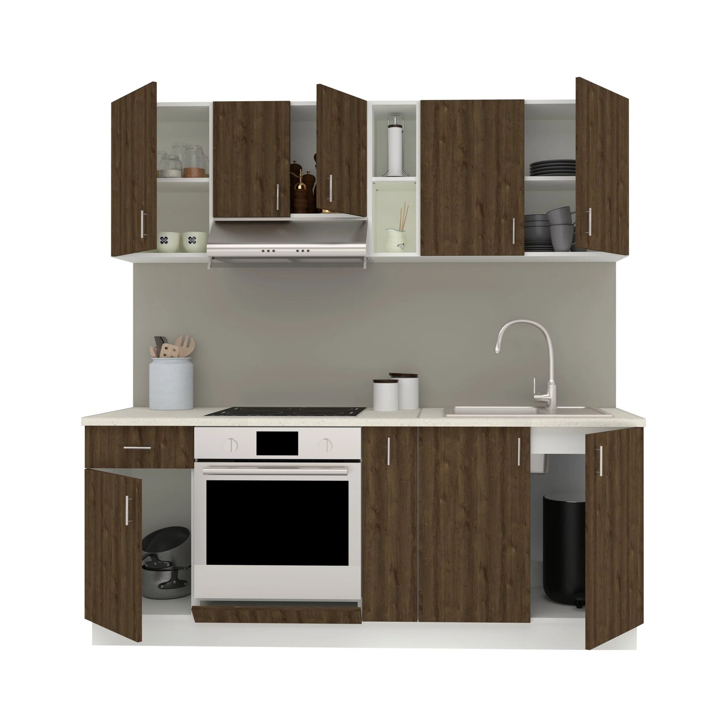 Set Bucatarie haaus Karo V11, Stejar Bronz/Alb, Blat Thermo 28 mm, L 200 cm