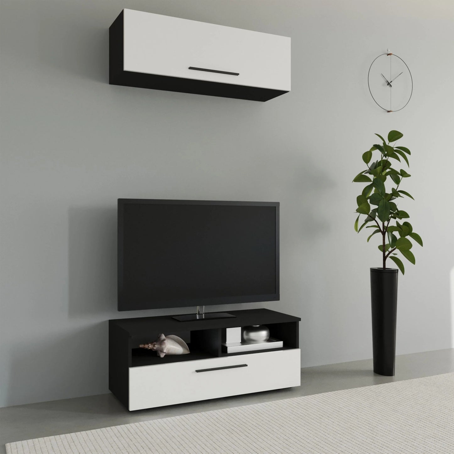 Living Kos haaus V11, Negru/Alb Lucios, MDF, L 95 cm