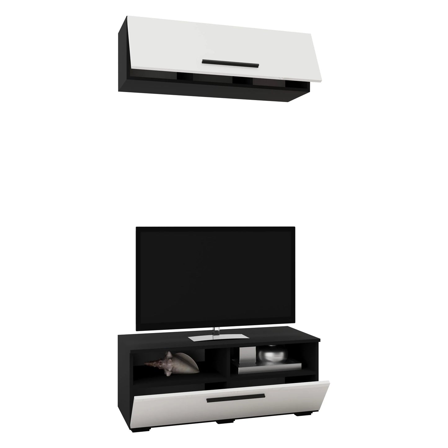 Living Kos haaus V11, Negru/Alb Lucios, MDF, L 95 cm