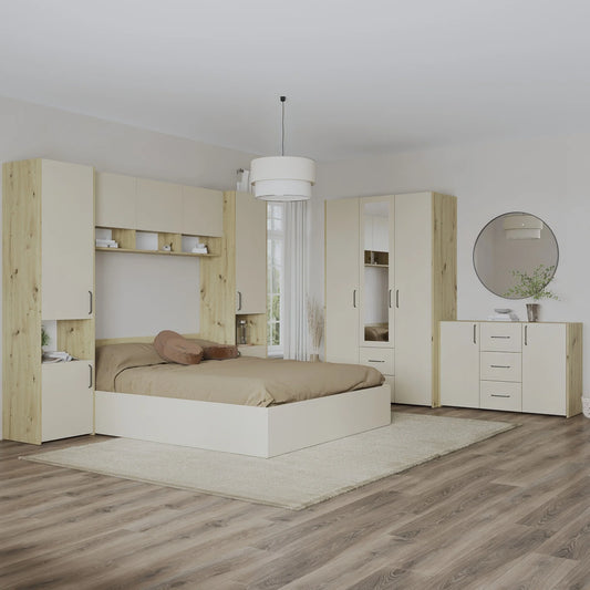 Set dormitor haaus Malmo V12, Pat 200 x 140 cm, Stejar Artisan/Argila