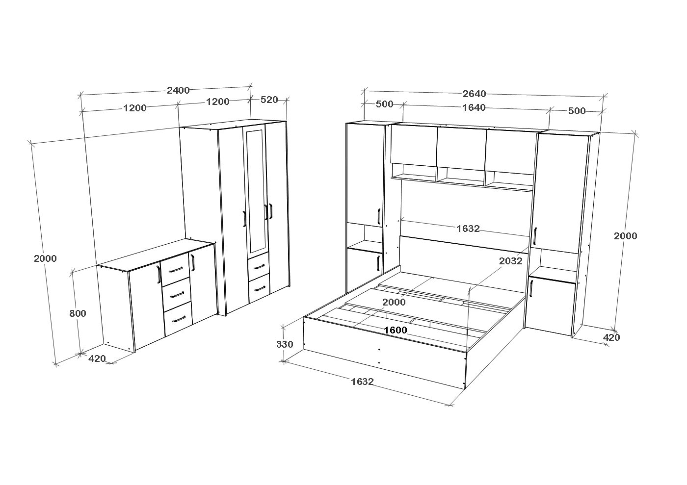 Set dormitor haaus Malmo V12, Pat 200 x 160 cm, Stejar Alb/Antracit