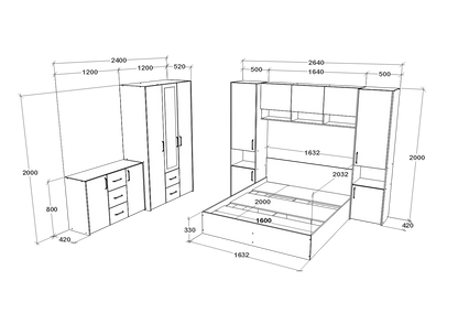 Set dormitor haaus Malmo V12, Pat 200 x 160 cm, Stejar Alb/Antracit