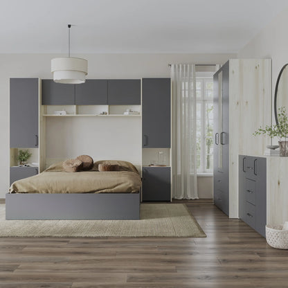 Set dormitor haaus Malmo V12, Pat 200 x 160 cm, Stejar Alb/Antracit