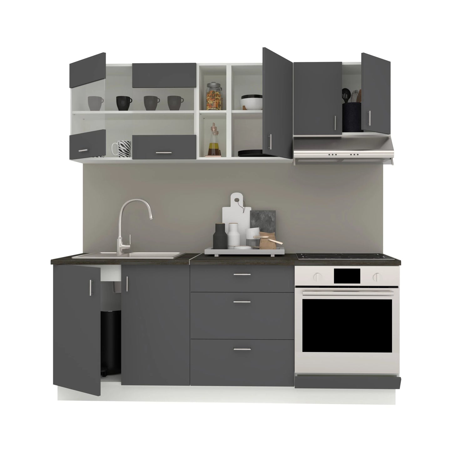Set Bucatarie haaus Karo V12, Antracit/Alb, Blat Thermo 28 mm, L 200 cm