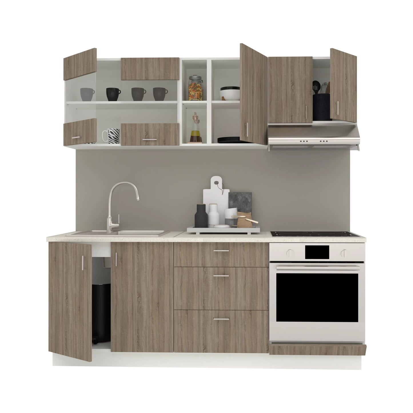Set Bucatarie haaus Karo V12, Stejar Sonoma Inchis/Alb, Blat Thermo 28 mm, L 200 cm