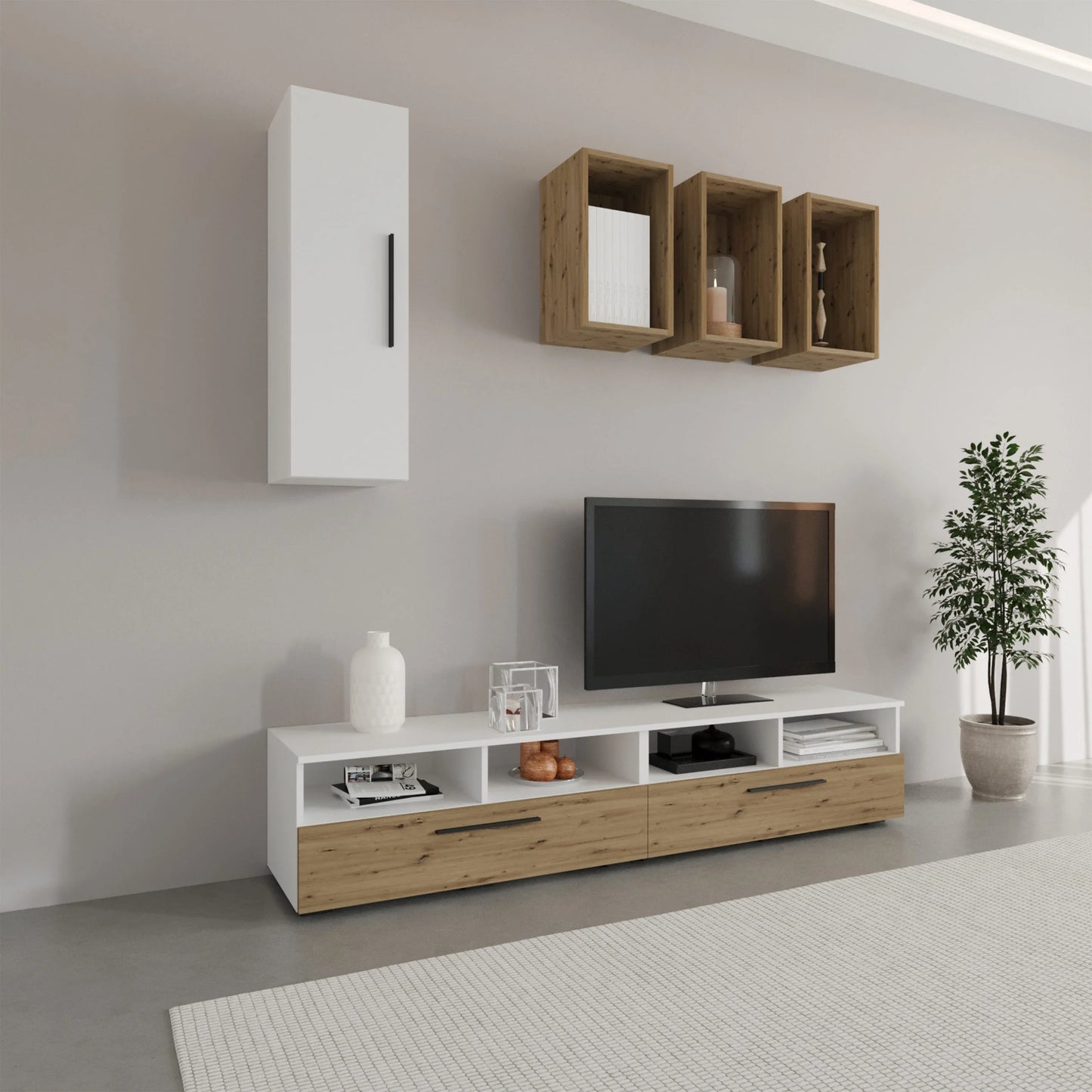 Living Kos haaus V12, Alb/Stejar Artisan, L 190 cm