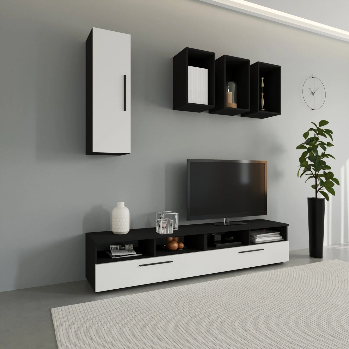 Living Kos haaus V12, Negru/Alb Lucios, MDF, L 190 cm
