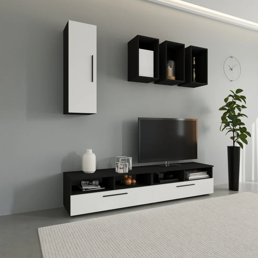 Living Kos haaus V12, Negru/Alb Lucios, MDF, L 190 cm