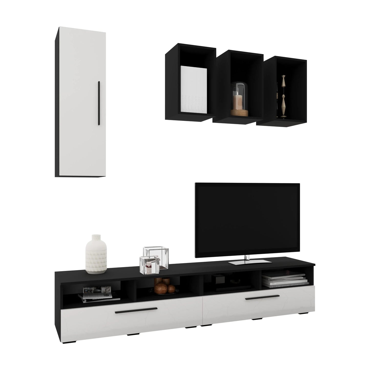 Living Kos haaus V12, Negru/Alb Lucios, MDF, L 190 cm