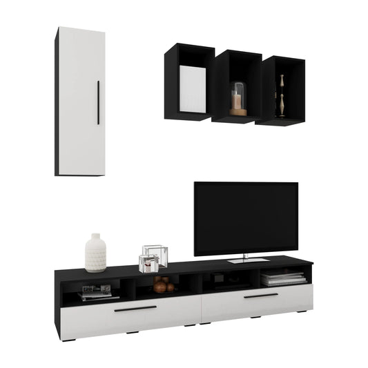 Living Kos haaus V12, Negru/Alb Lucios, MDF, L 190 cm