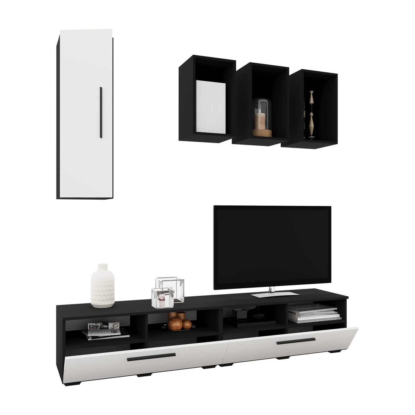 Living Kos haaus V12, Negru/Alb Lucios, MDF, L 190 cm