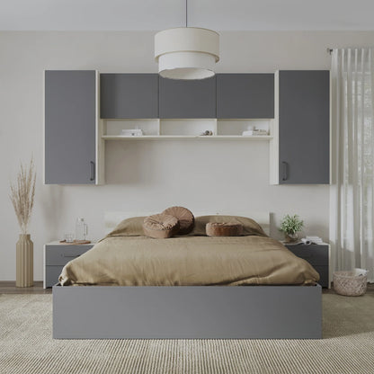 Set dormitor haaus Malmo V13, Pat 200 x 140 cm, Stejar Alb/Antracit