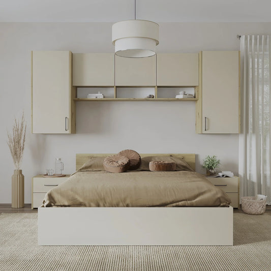 Set dormitor haaus Malmo V13, Pat 200 x 140 cm, Stejar Artisan/Argila