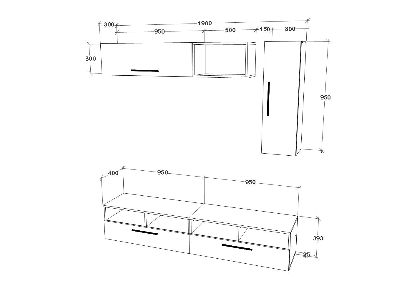 Living Kos haaus V13, Alb/Stejar Artisan, L 190 cm