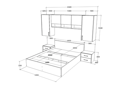 Set dormitor haaus Malmo V13, Pat 200 x 140 cm, Stejar Alb/Antracit