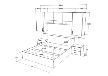 Set dormitor haaus Malmo V13, Pat 200 x 160 cm, Stejar Artisan/Argila
